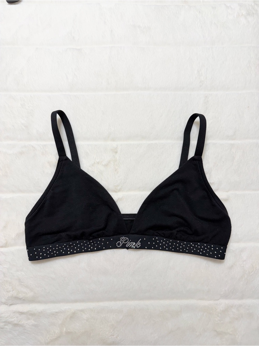 PINK Victoria’s Secret Rhinestone Elastic Bralette Black Large
